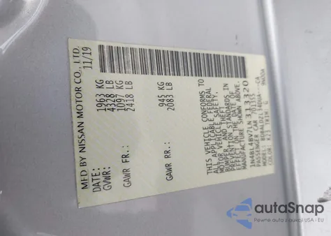 2020 Nissan Altima S Fwd z USA, uszkodzony, nr VIN 1N4BL4BV7LN313320